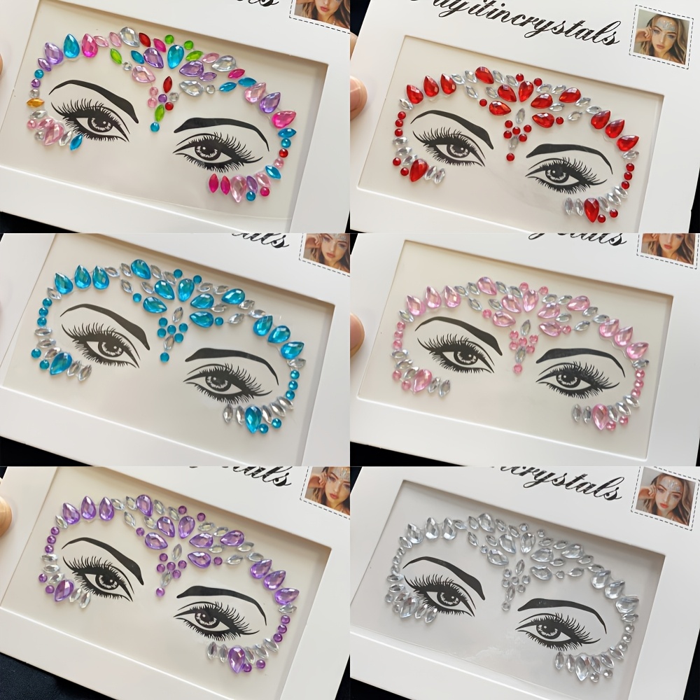 E-shop 6 Blatt Meerjungfrau-Gesichtsaufkleber - Funkelnde Strass- und Glitzerdesigns, 6 pflanzliche Squalan-Formen, für Halloween, Partys und festliche
