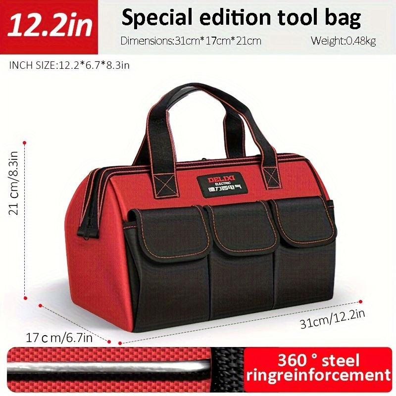 E-shop ELEKTRISCHER 13/14 Zoll Weitmund-Werkzeugtasche, Verschleißfeste 1680D Oxford-Stoff Werkzeugtasche, Tragbare Multifunktionale