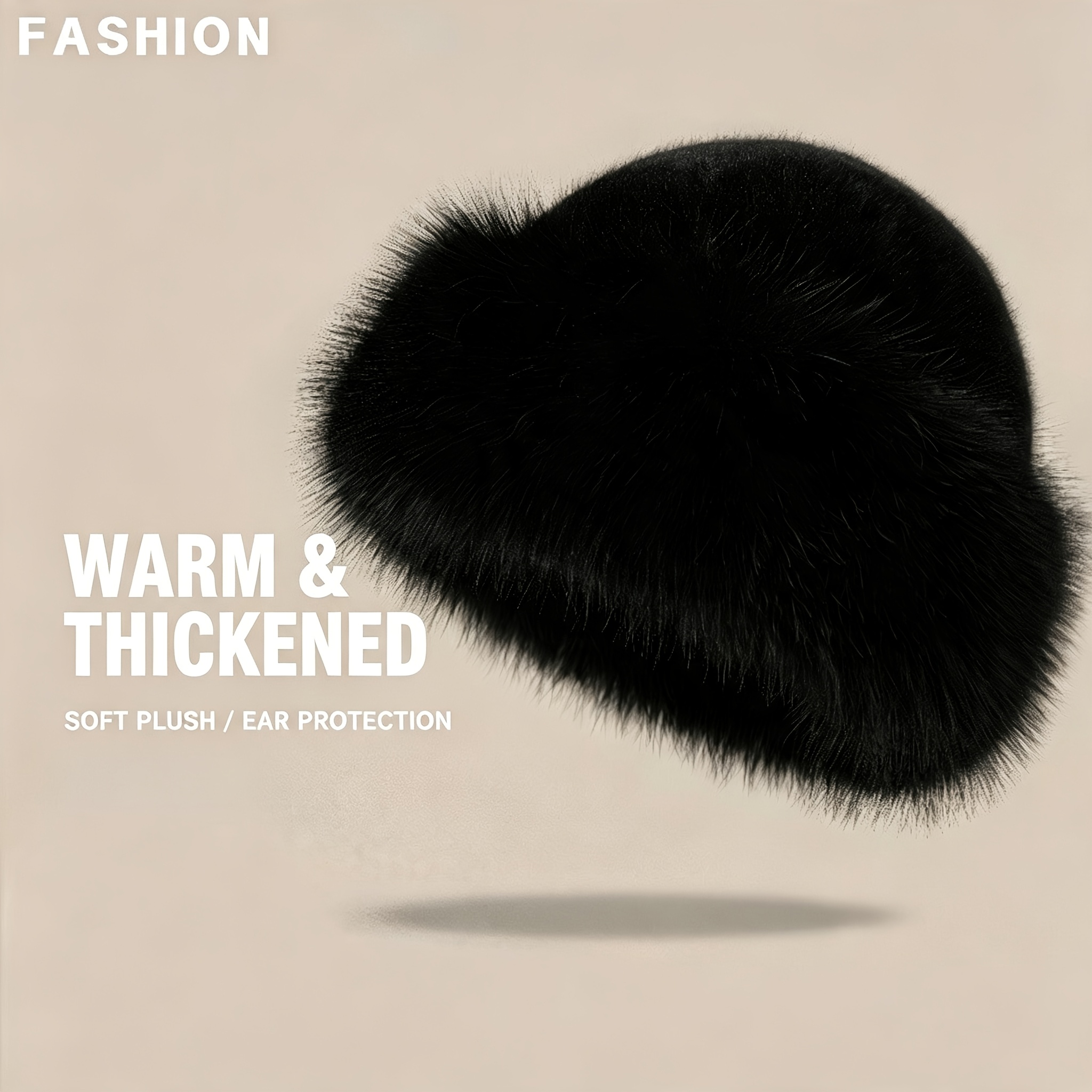 TEMU Women's Faux Fur Mongolian Hat, Soft Fluffy Windproof Winter Fisherman Hat, Thick Plush Bucket Hat, Cold Weather Outdoor Thermal Hat For Ladies