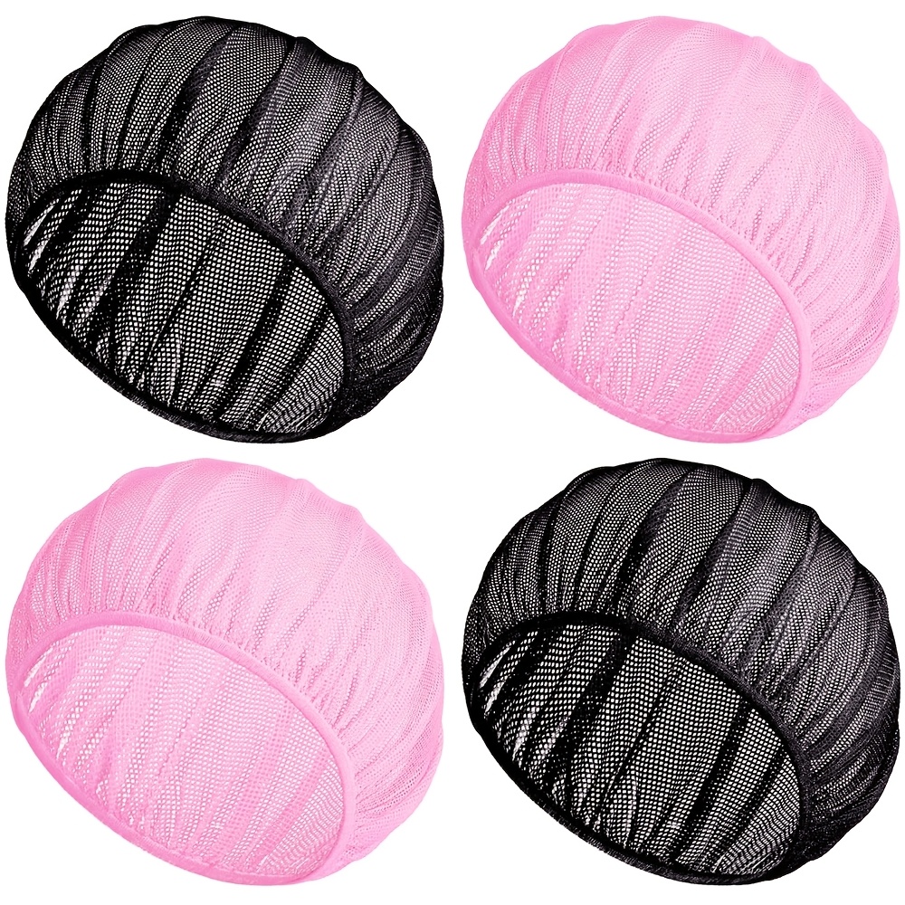 4pcs Mesh Sleep Bonnets For Sleeping Night Curly Hair Nets Sleep Caps For Women (black, Pink)