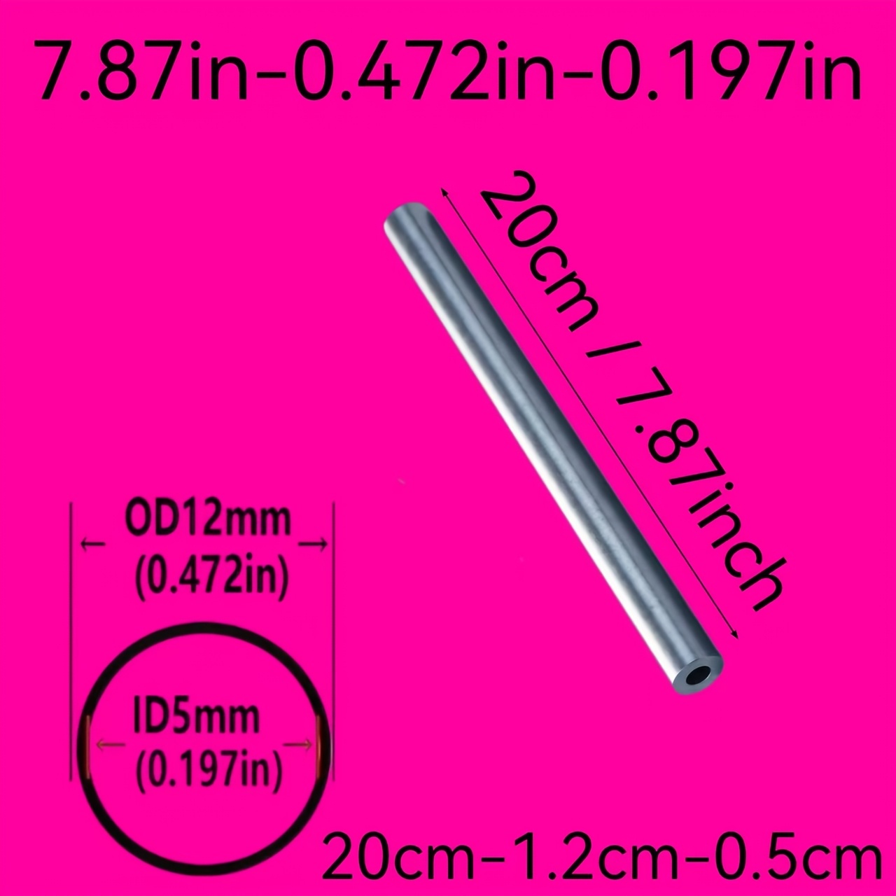 TEMU Od12mm-id5mm 7.87inch Specification Pneumatic Fittings And Hydraulic Cylinder Tube, Precision Honed Tube, Compatible With Engineering Machinery,