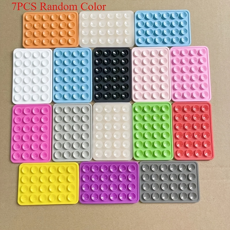 TEMU 7pcs Couleur Aléatoire Multifonctionnel Téléphone Portable Silicone Ventouse 24 Carré Téléphone Portable Étui Simple Face Anti-Dérapant Support
