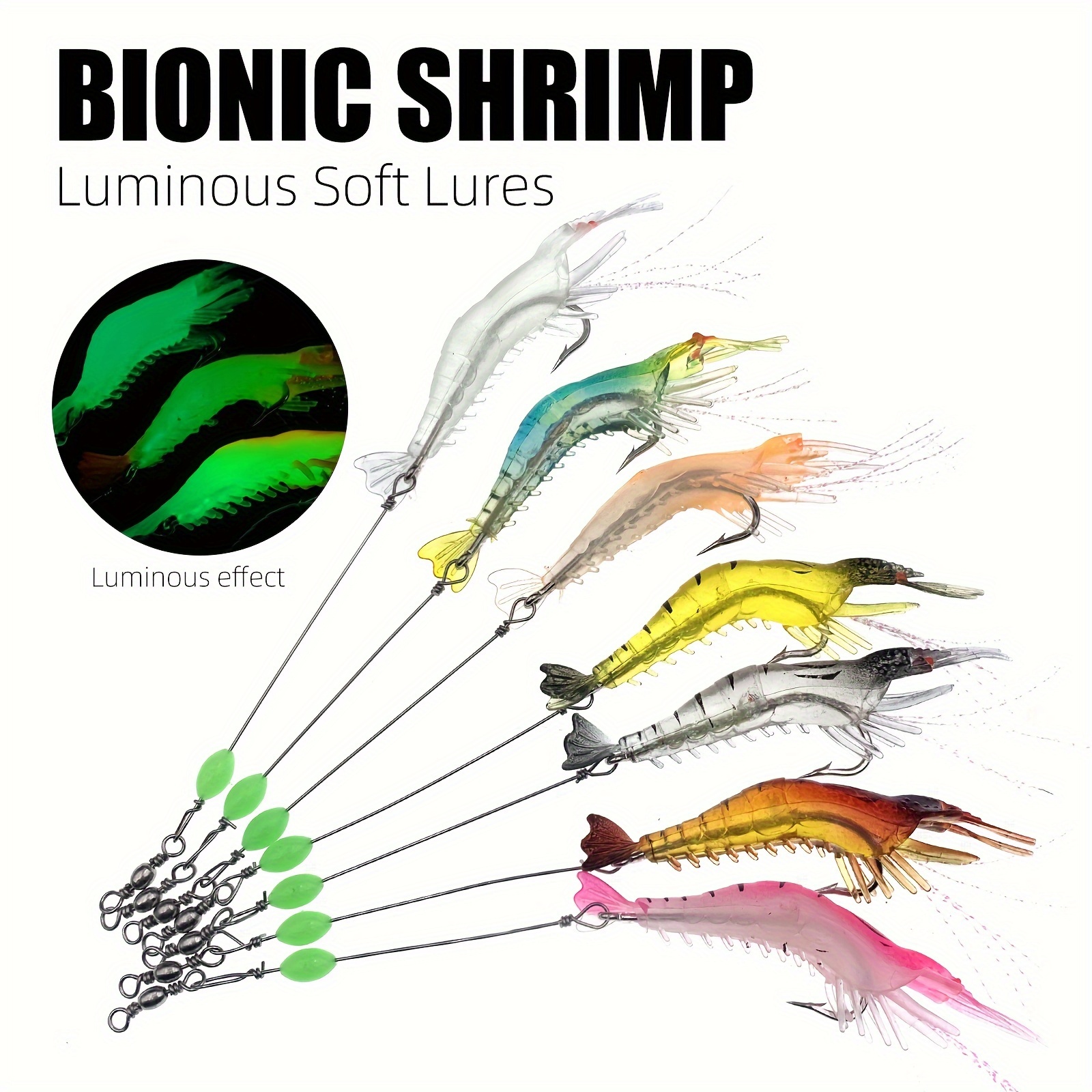 10PCS Soft Bait Luminous Shrimp Lure with Swivel Beads Sabiki Rigs Fishing  Lure