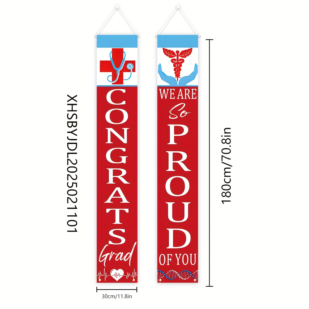 TEMU 1pc Nurse Graduation Porch Banner - "congrats Grad" Celebration Decoration, " X 11.9", Durable Polyester With Stethoscope & Heartbeat Design, ,