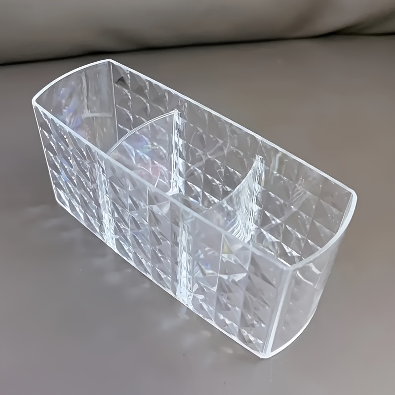 1pc Makeup Brush Holder For Vanity, Acrylic Clear Small Compact Nail Hair Lip Liner Brush Pen Organizer With 3 Slots