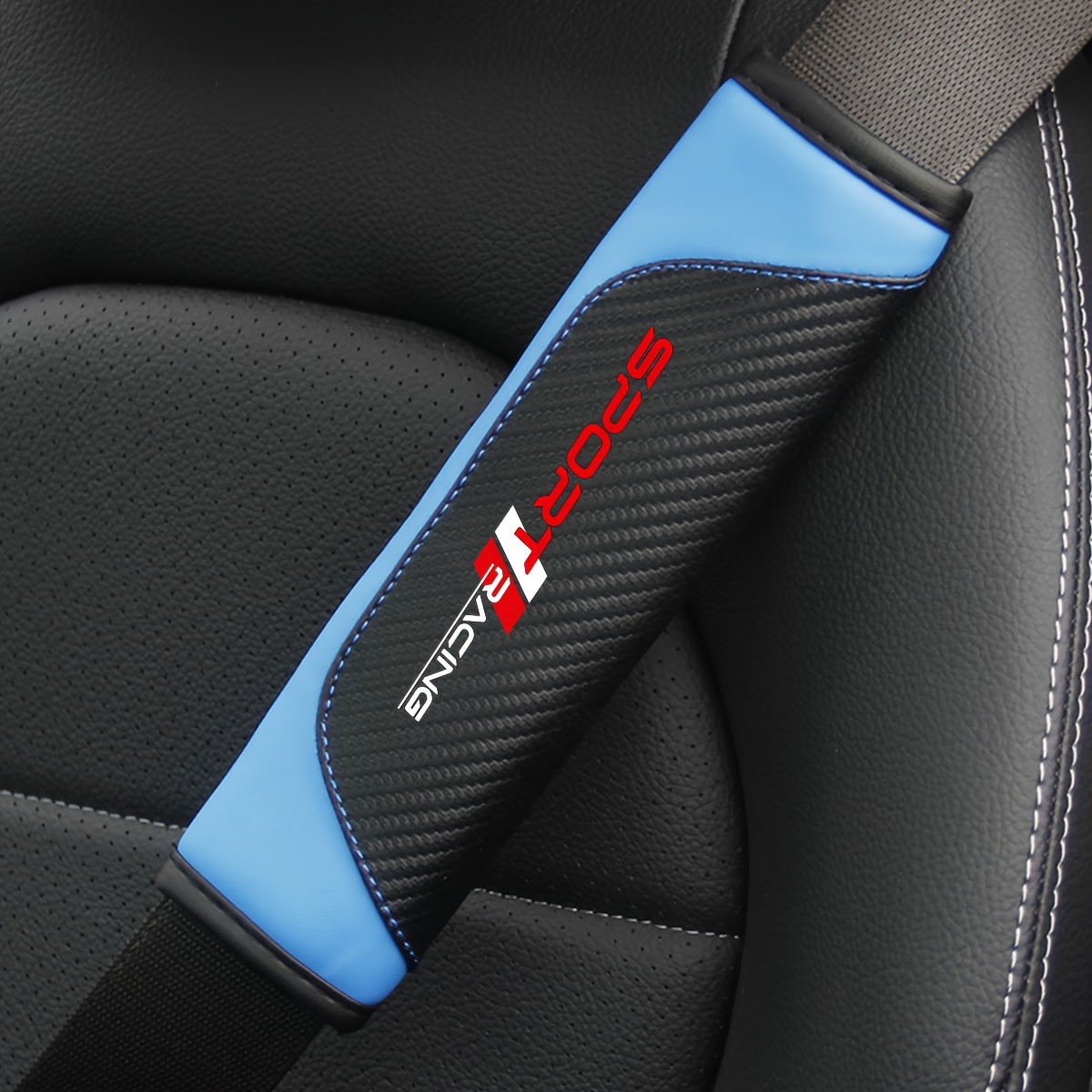 

2pcs Carbon Fiber Synthetic Leather Seat Belt Shoulder Pads - Fit For Toyota Camry, Yaris, Tacoma, Rav4, Corolla - Stylish Blue & With Red Accents, -resistant, , Comfortable