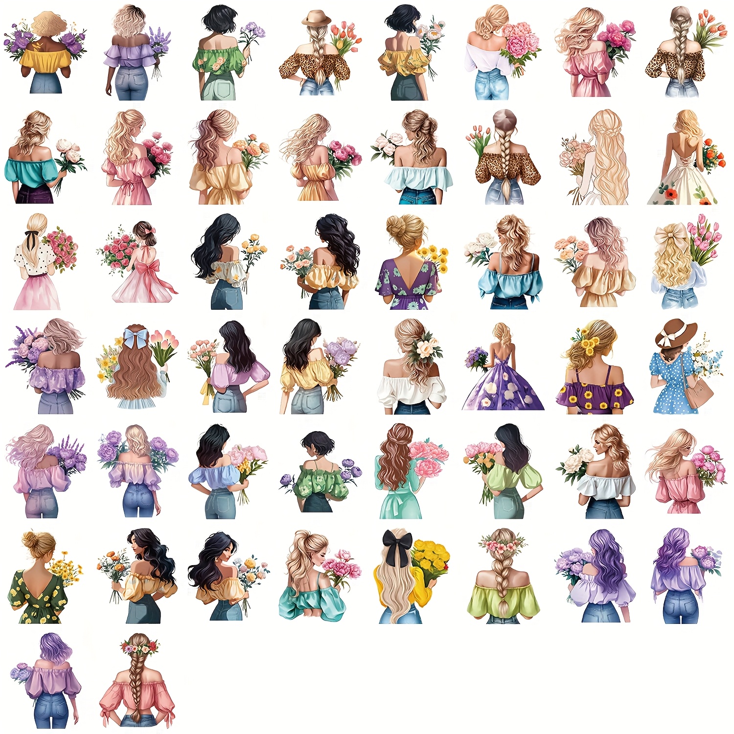 Image of 50pcs Of Adorable Transparent Flower Stickers Made Of Pet, Perfect For Notebooks And Applications