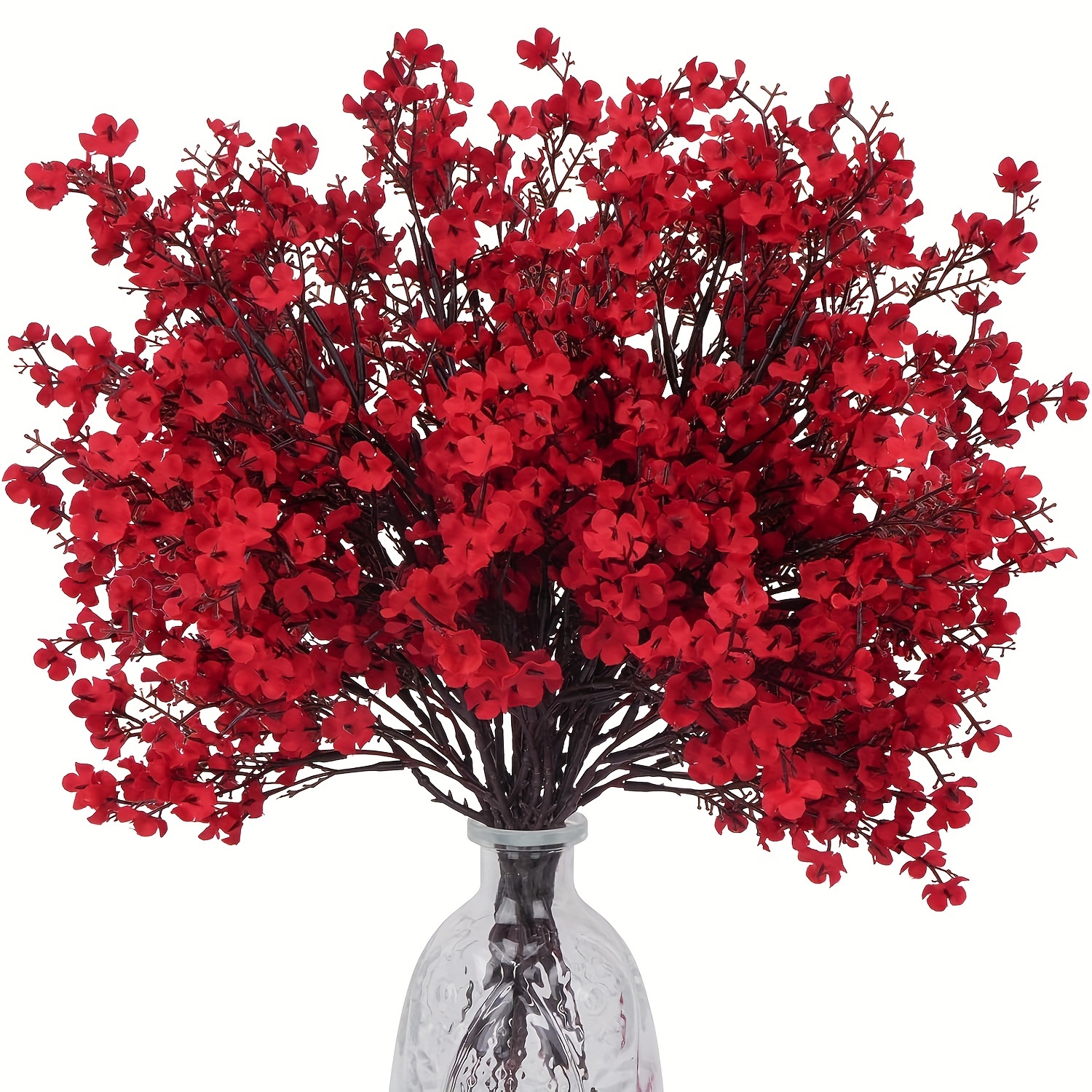 TEMU 6pcs Artificial Red Gypsophila - Plastic Fake Babys Breath For Christmas, All- Indoor Decor, No Electricity Or Battery Needed