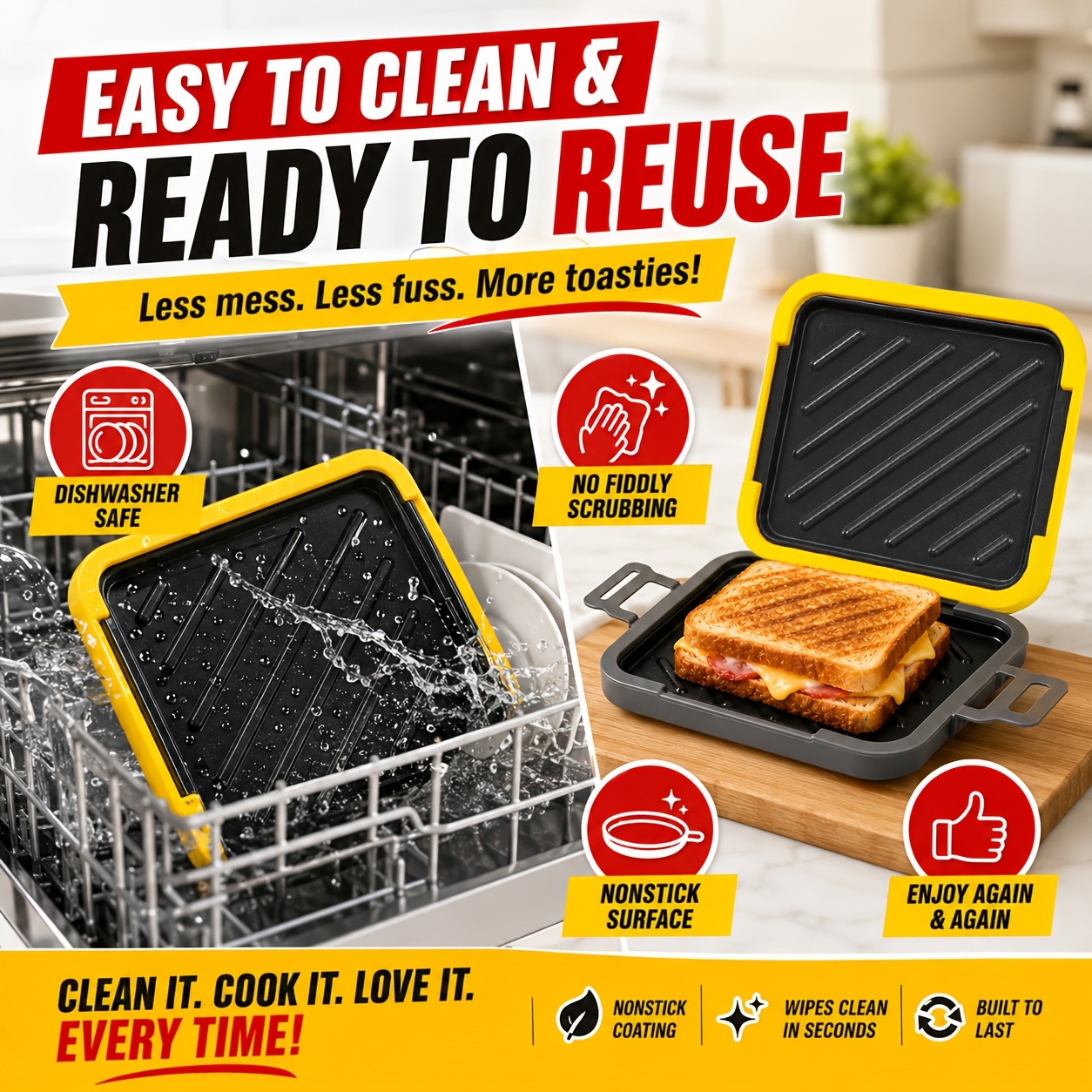 Microwave Sandwich Maker - Non-Stick Toaster with Adjustable Tape