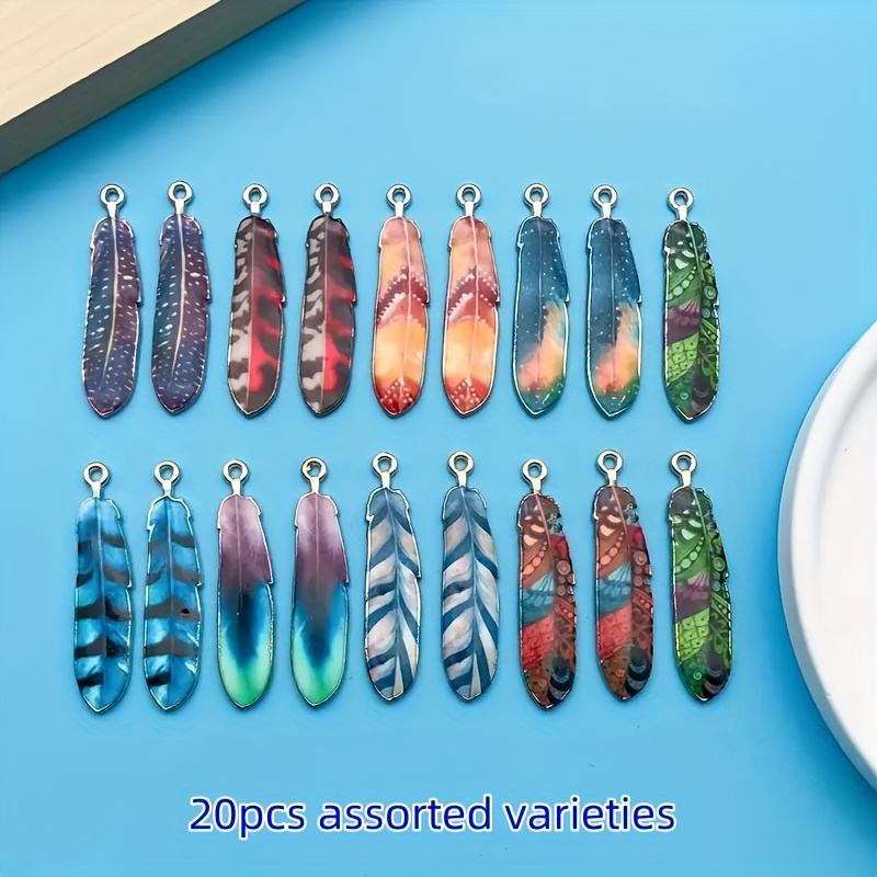 Image of 20pcs Random Mix Enamel Alloy Charms, Bohemian Ethnic Style Colorful Feather Pendants For Earrings, Keychains, Making Findings, Crafting Accessories, Charms