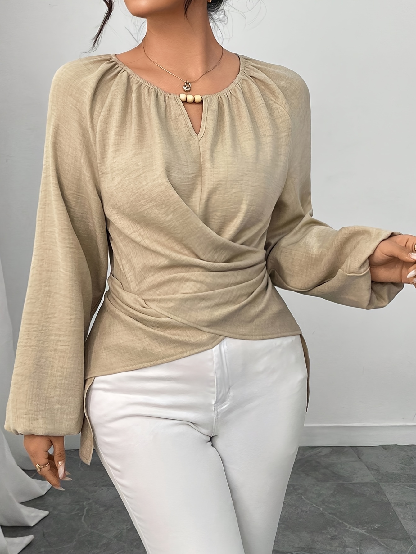 Women'S Beaded Wrap-Style Waist-Cinching Shirt