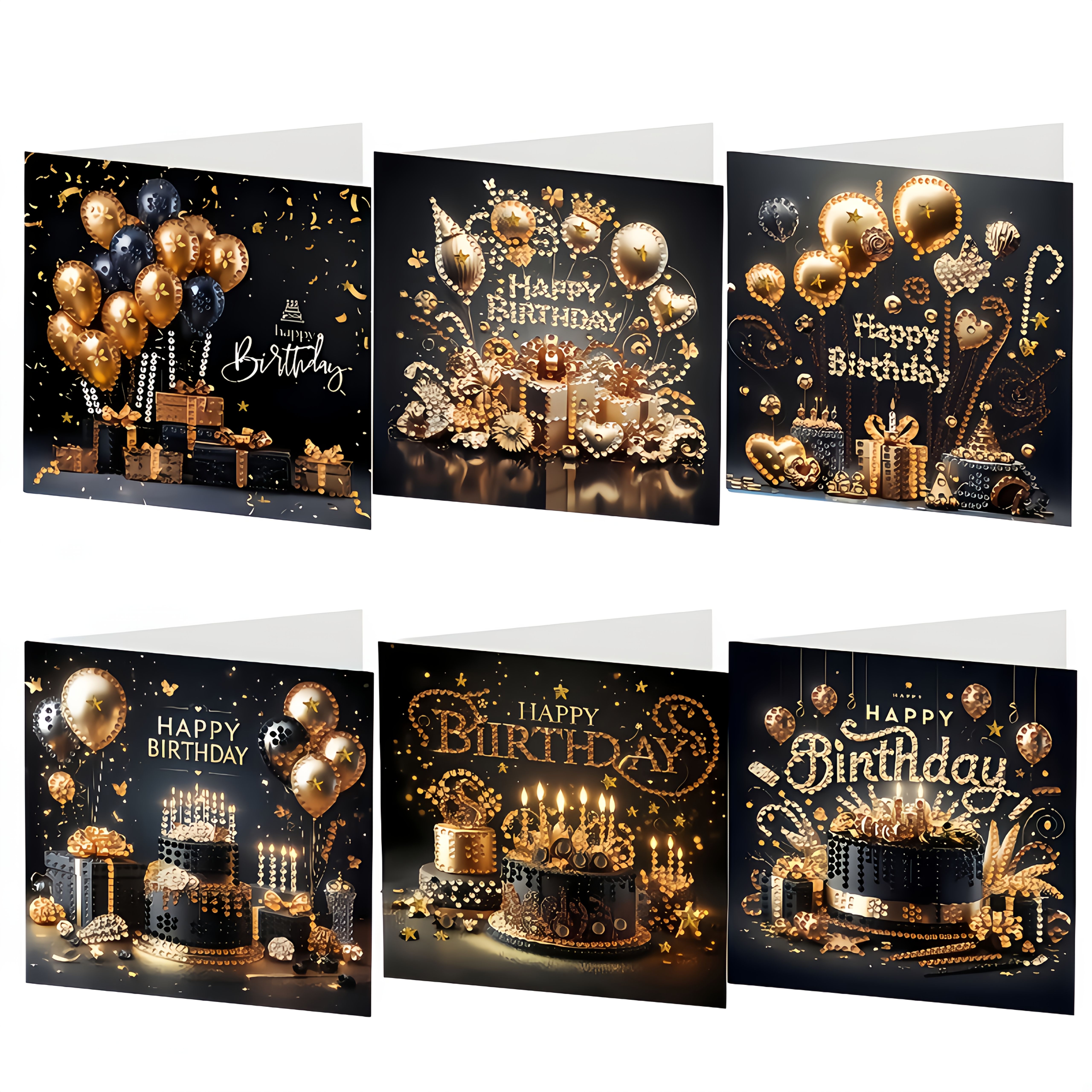 Image of 6pcs Handmade Diy Diamond Painting Birthday Greeting Card, Happy Birthday Wishes Card, Gift