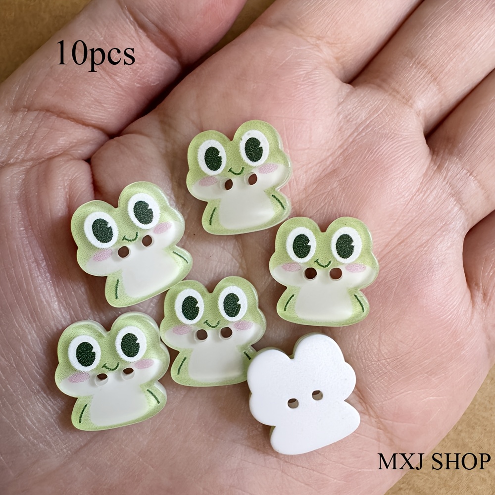 TEMU 10pcs Cartoon Frog Shaped Buttons, 15mm Resin Material With Smooth Rounded Surface And Two-hole Sewing Design, Suitable For Decorating Shirts,