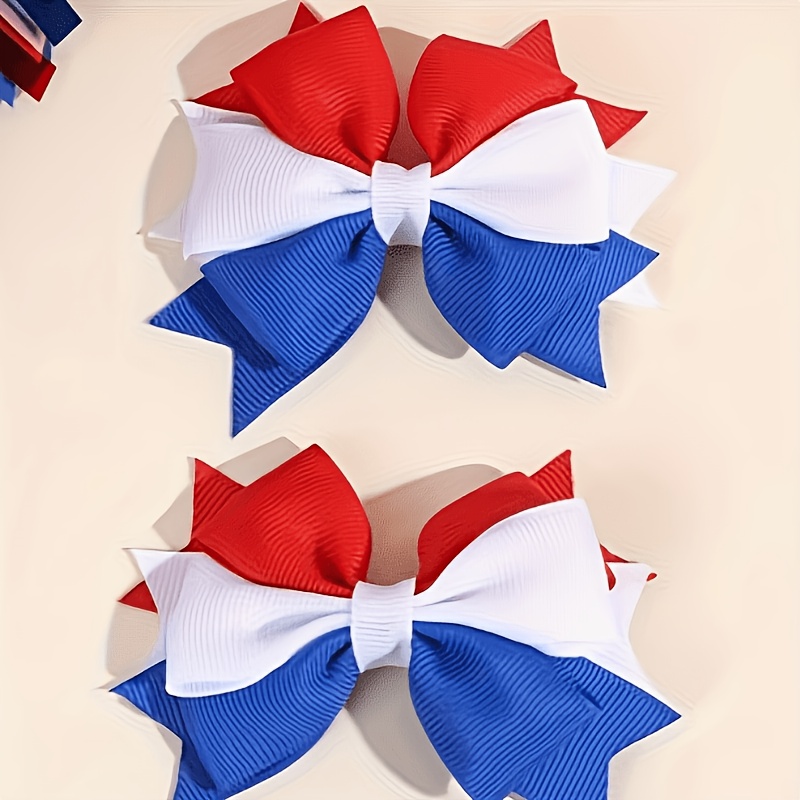 TEMU 2pcs Patterned Headbands, Red, Blue, And White, Women's Bow Hair Clips, Sweet And Cute Hair Accessories For Holiday Parties