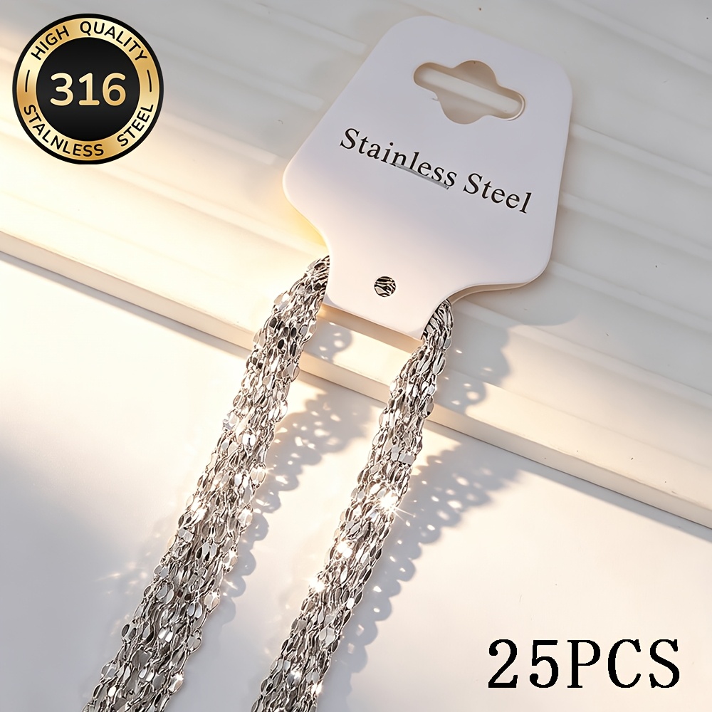TEMU 25pcs/package Stainless Steel Classic Lip Necklace, +5cm/1.96inch Extender Chain, Waterproof, Durable, , Hypoallergenic Material, Unisex Style,