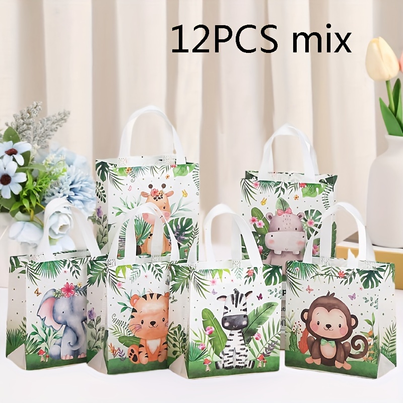 Image of 12pcs 20*20*9cm Animal Pattern Non-woven Gift Bag Handbag, Forest Animal Handbag, Foldable Gift Bag, Party Gift Packaging Bag, Shopping Bag, Party Gift Bag, Suitable For Gift Bag.