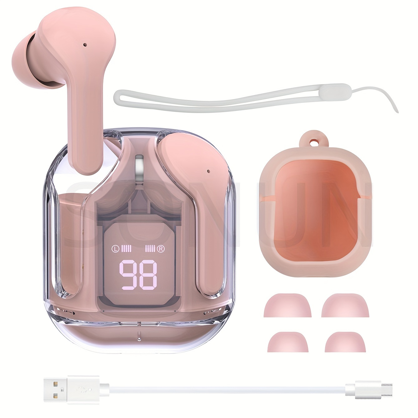 Transparent TWS, No Lid Design, Wireless V5.3 Colorful True Wireless Stereo Earbuds, Silicone In-ear, Touch Button, Hands-free Headset, Battery Capac_voghion.com