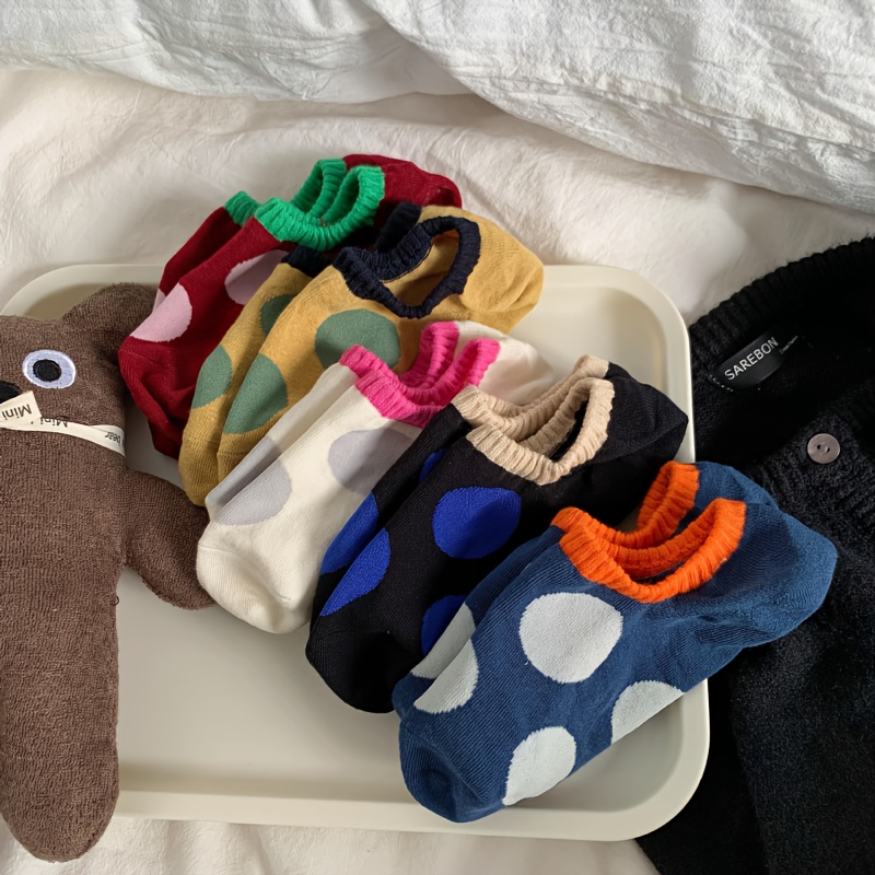 E-shop 5 Paar japanische und koreanische Frühling/Sommer dünne Punktmuster-Bootsocken, weiche schnelltrocknende Fersenfreie Unsichtbare Socken