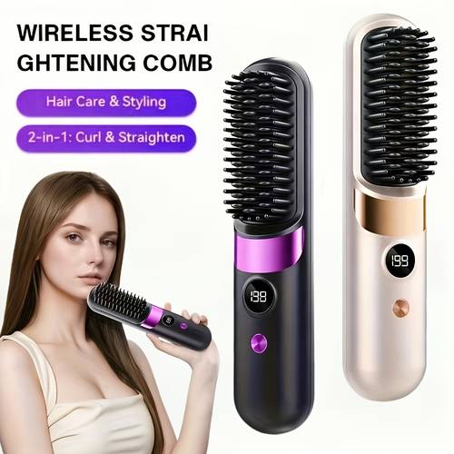 imagem do item alisador de cabelo portátil sem , rapidamente, adequado os tipos de cabelo, design anti-queimadura ecrã , recarregável por usb e de desligamento automático, leve e portátil, adequado para uso doméstico e em viagens