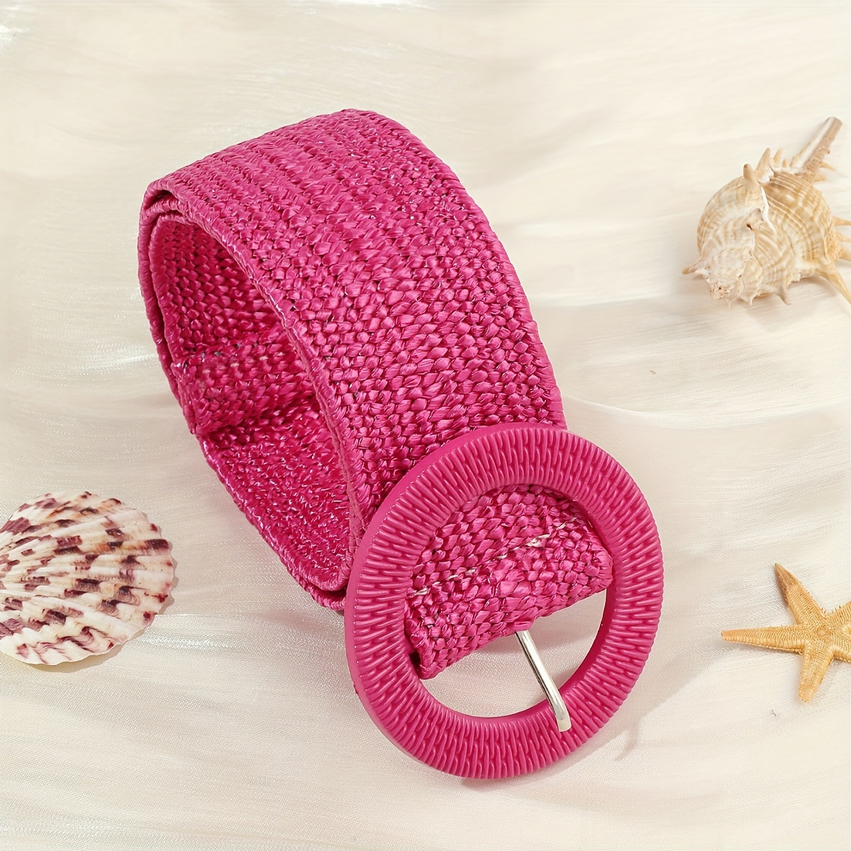 Boho Braided Straw Belt with Classic Round Buckle