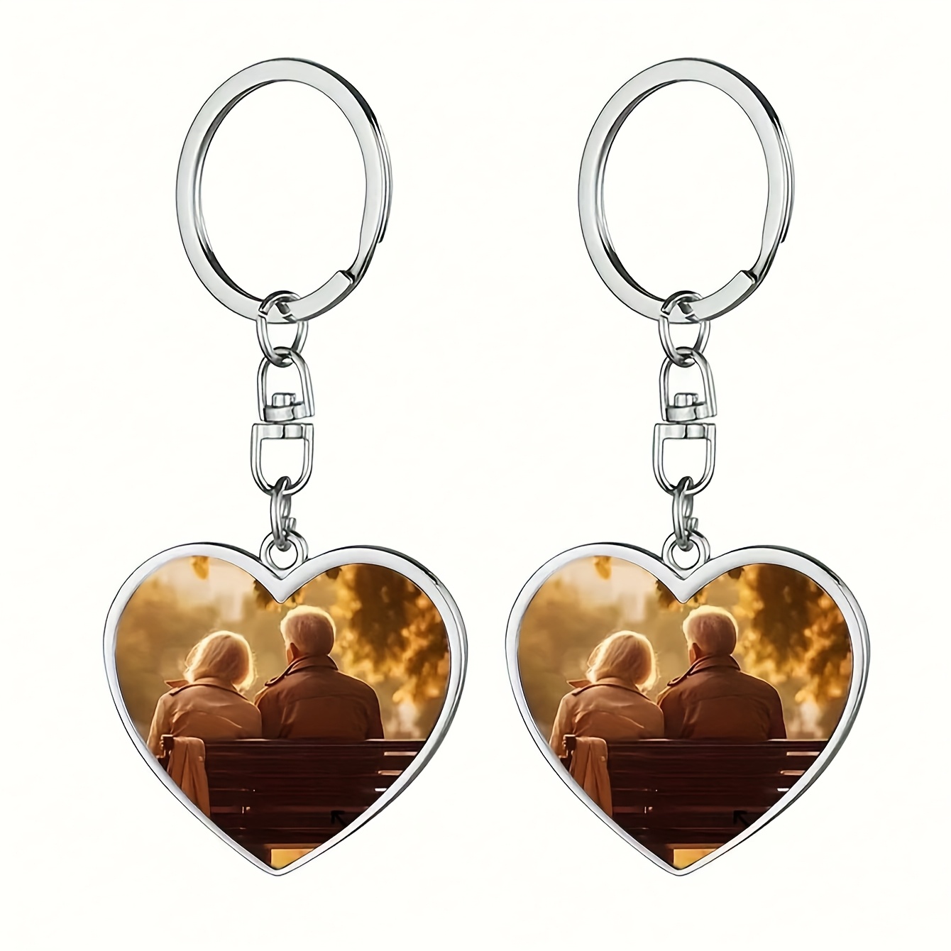 TEMU Double-sided Printed Heart Picture Frame Keychain, Blank Metal Keychain Set With Loop , Suitable For New Year, Photo Album Style Home Keyring