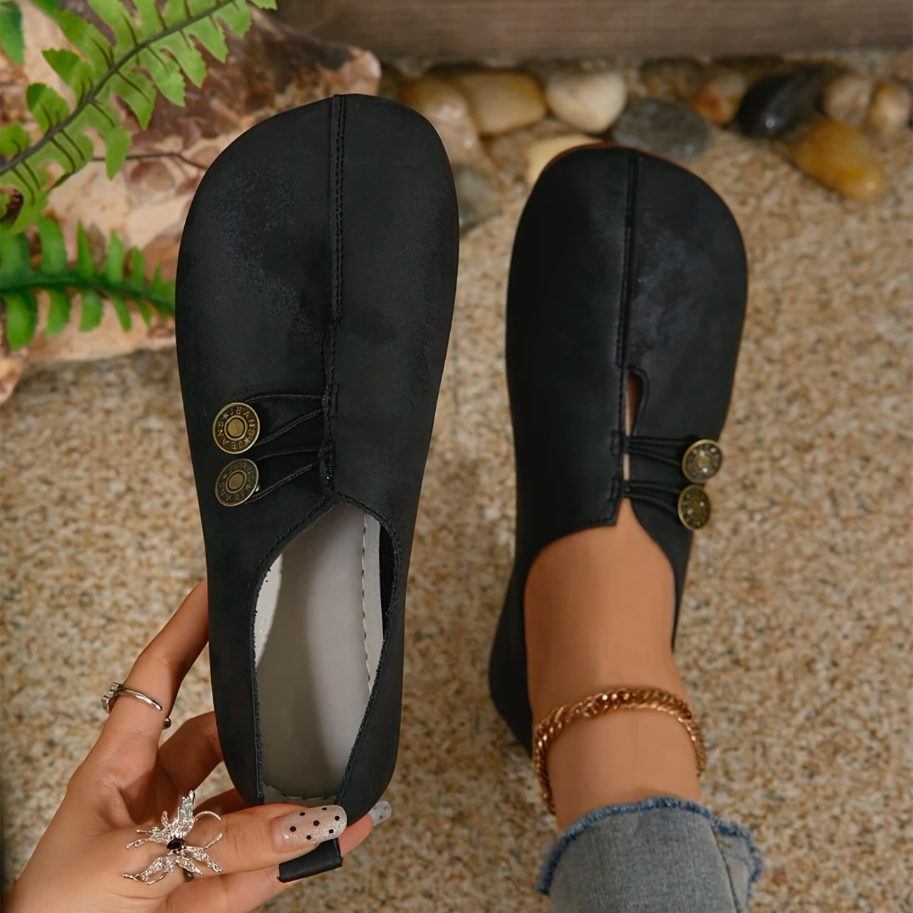 

's -on Button - Comfortable , Toe, Shoes
