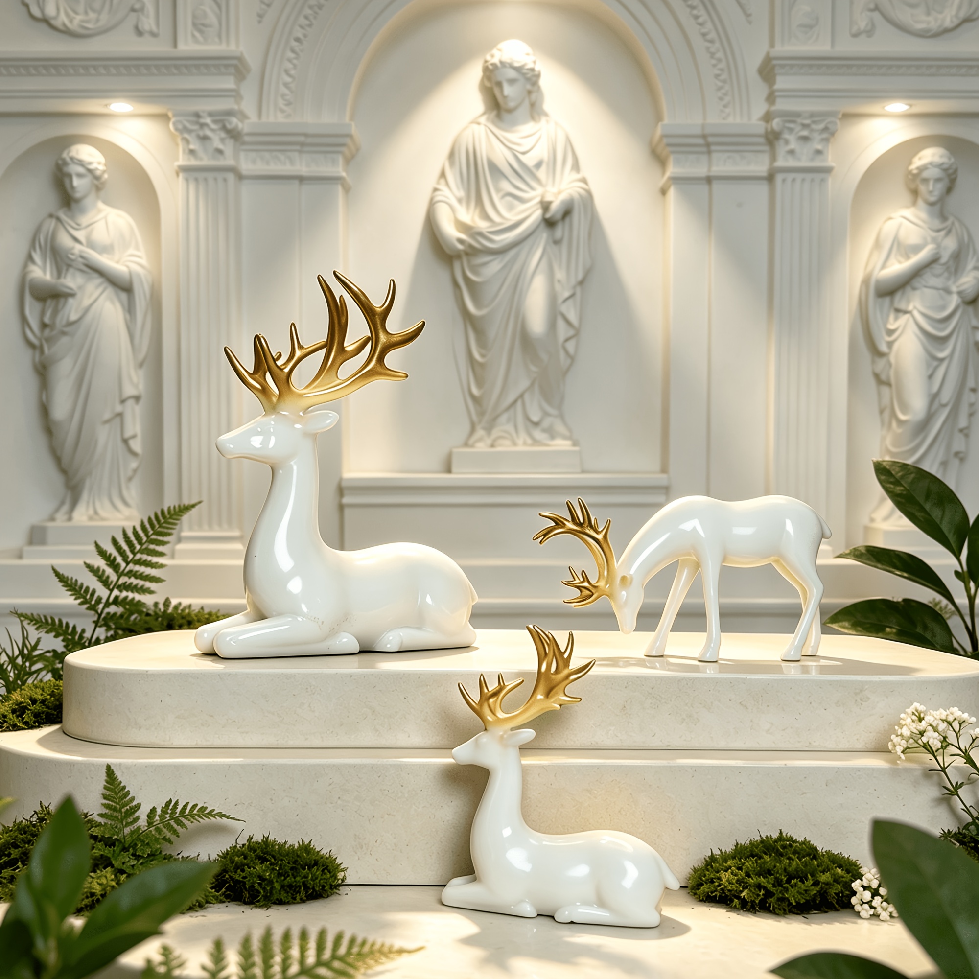 TEMU 3pcs Set, Collectible Figurines, Statue, Golden Gradient Deer Antlers, Animal Sculpture Desktop Decoration, Suitable For Office Desks, Cabinets,