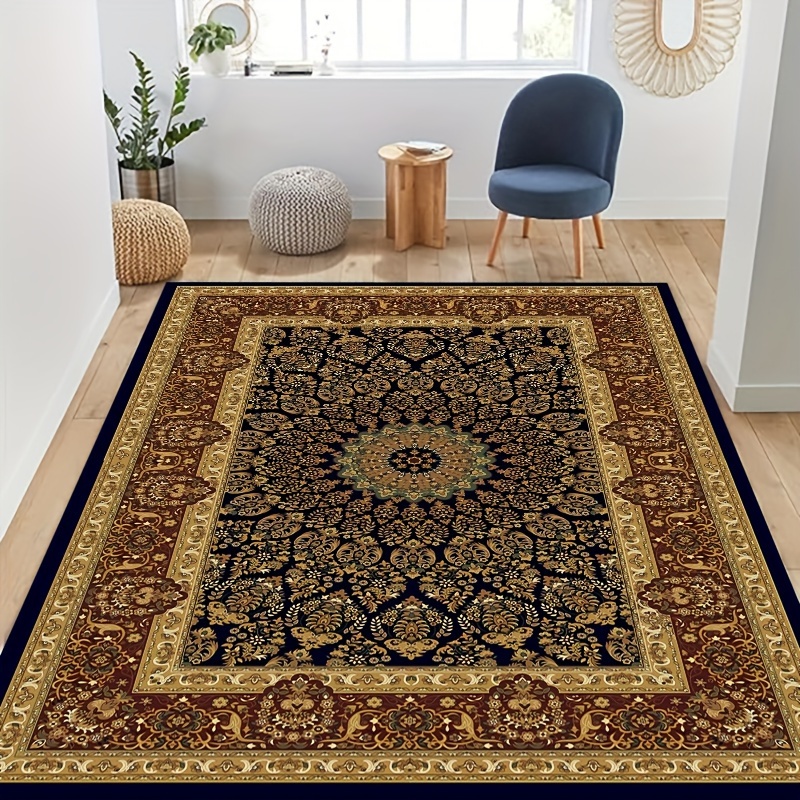 

1pc Luxury Velvet Persian Rug - 1030g Velvet, 5mm Thick, Non-slip - Washable Floor Mat For Living Room And Bedroom, Popular Magic Area Carpet In Multiple Sizes