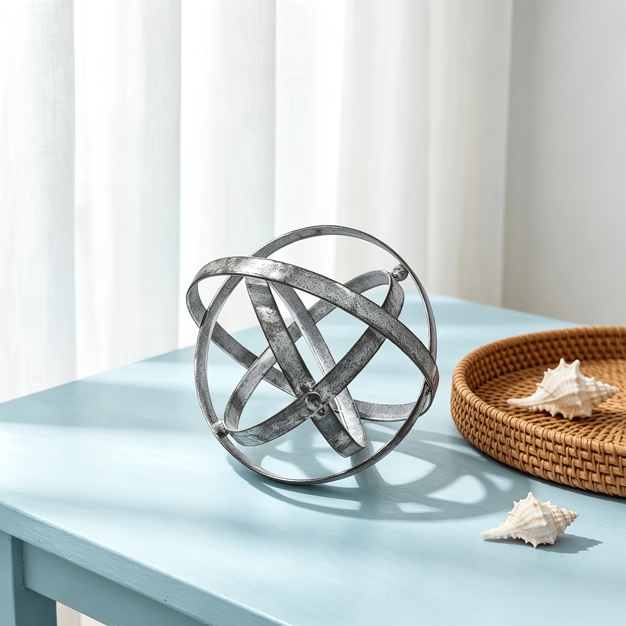 TEMU Retro Distressed Ironwork Ring Spherical Ornament, Country Style Tabletop Decoration Ball, Suitable For Bookshelves, Coffee Tables, Home Decor