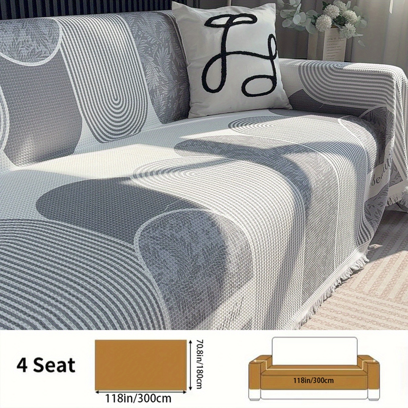 TEMU 1 Housse de canapé épaisse en velours de couleur unie bohème, fabriquée en tissu et , avec une antidérapante, adaptée à toutes , convient aux
