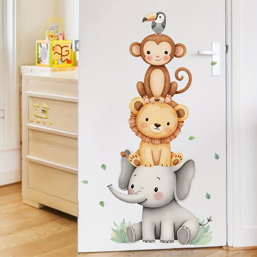 Image of Stacked High Wall Stickers For Living Room, Bedroom, Door, Elephant, Lion, Monkey, Home Decoration Art Wall Decal