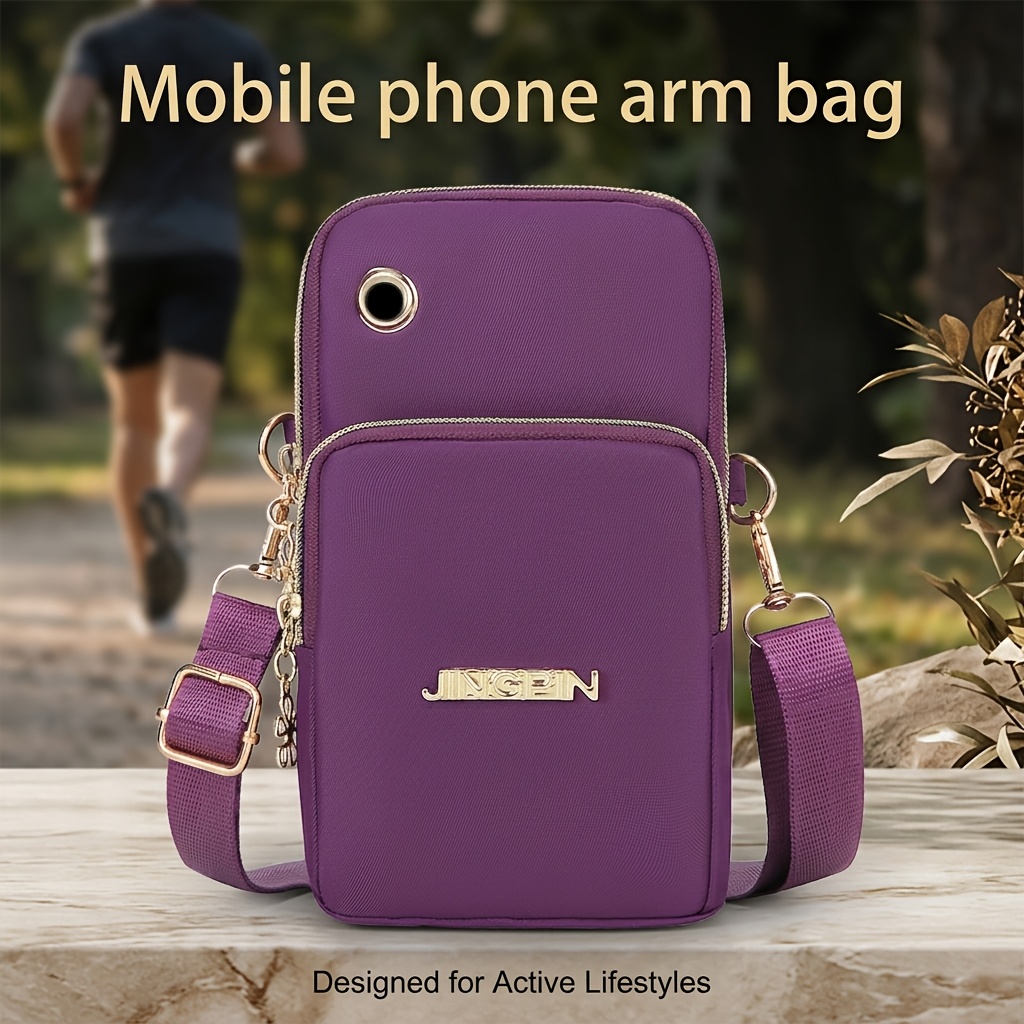 TEMU Sac de bras et sacoche bandoulière pour femme de haute qualité pour téléphone avec trou pour écouteurs - Brassard et bandoulière réglables,