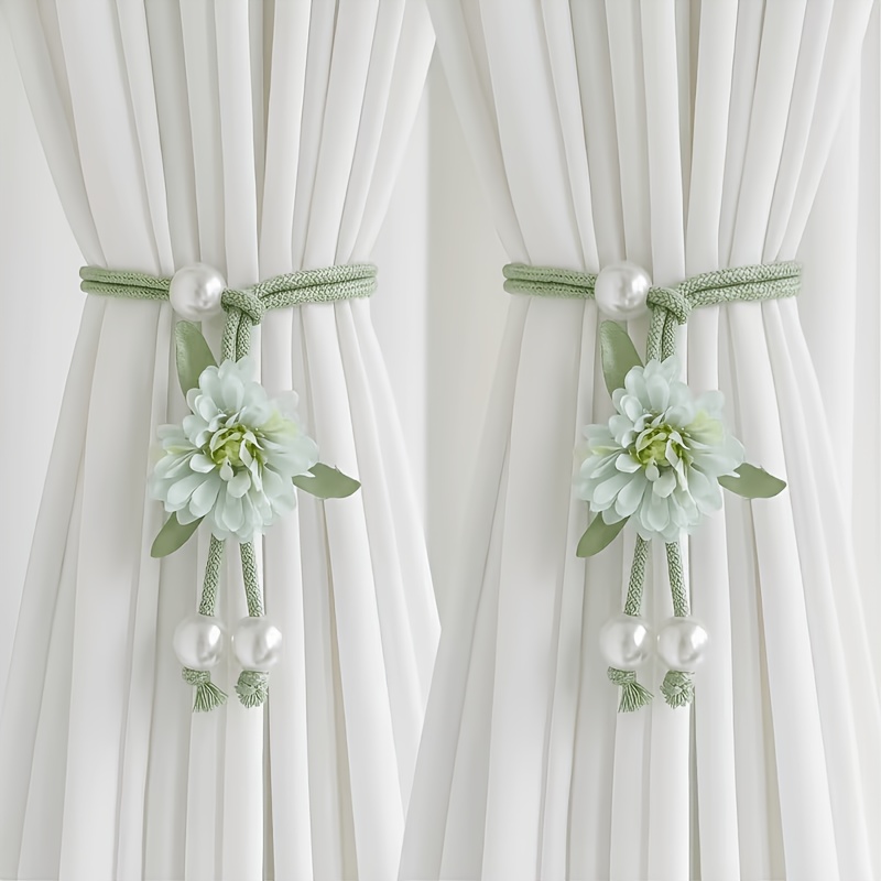 TEMU 2pcs Creative Flower Adjustable Curtain Tiebacks, Available In Multiple Colors, Suitable For Lightweight Sheer Or Fabric Curtains, Bedroom And
