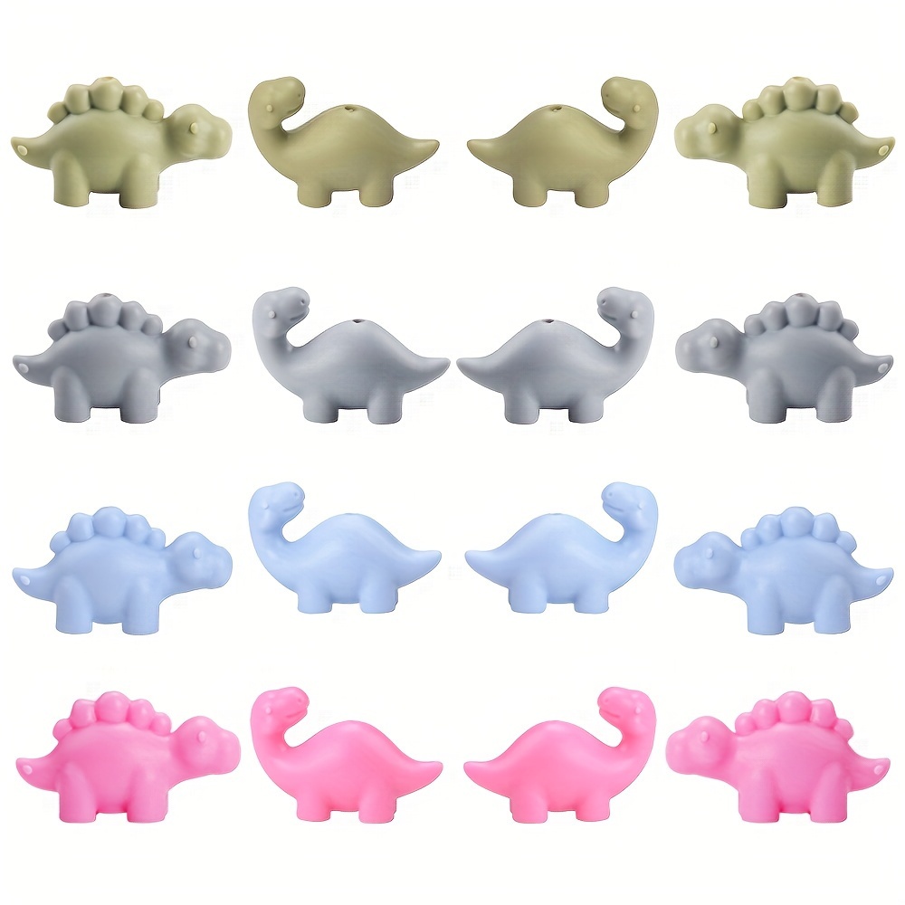 

8/16/32pcs 3d Dinosaur Shaped Silicone Beads, Cartoon Animal Silicone Beads For Diy Of Handicrafts Beaded Chain