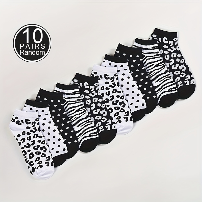 5/10 Pairs Women's Random Spring And Summer New Leopard, Zebra, And Polka Dot Pattern Fashion Trendy Socks New Breathable, Soft, Comfortable Short Socks Suitable For Daily Use