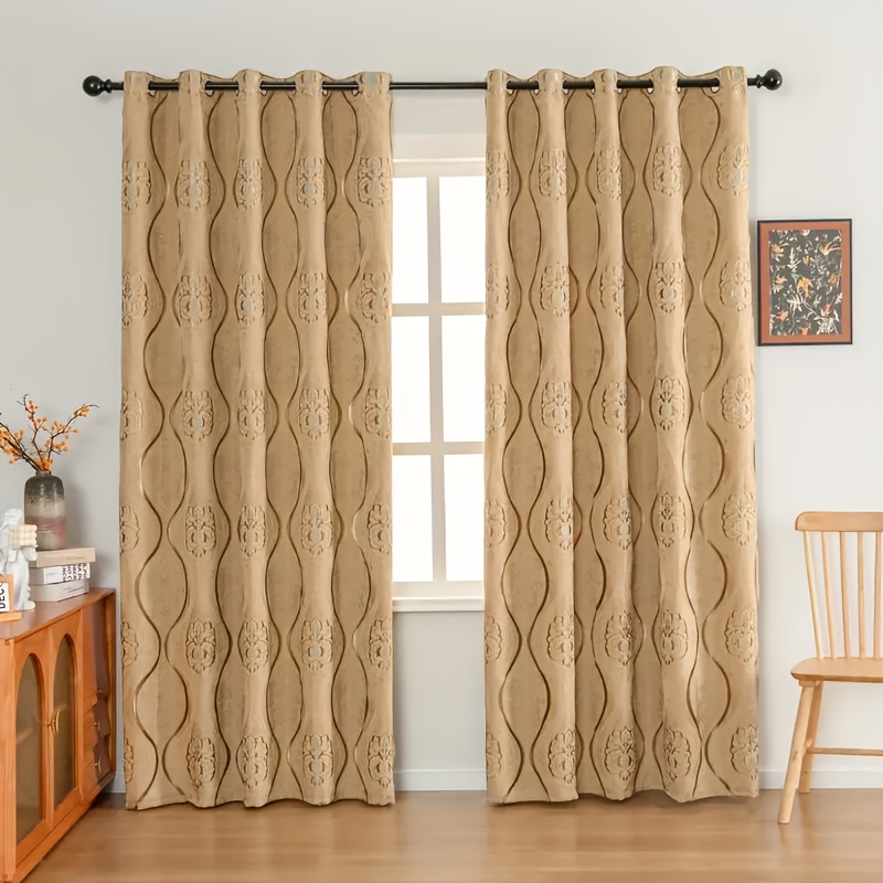 1 Cortina Europeia Vintage Dourada Vazada para Janela de Alta Qualidade para Sala de Estar, Varanda, Proteção Solar, Luz, Luxo, Cortina de Gaze Jacquard 6