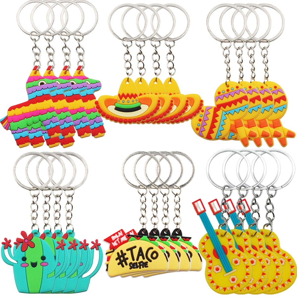 TEMU Gift For Her/him 24pcs Mexican Keychain Cactus De Mayo Sombrero Donkey Taco Guitar Keyring For Party Favors&halloween,school Christmas