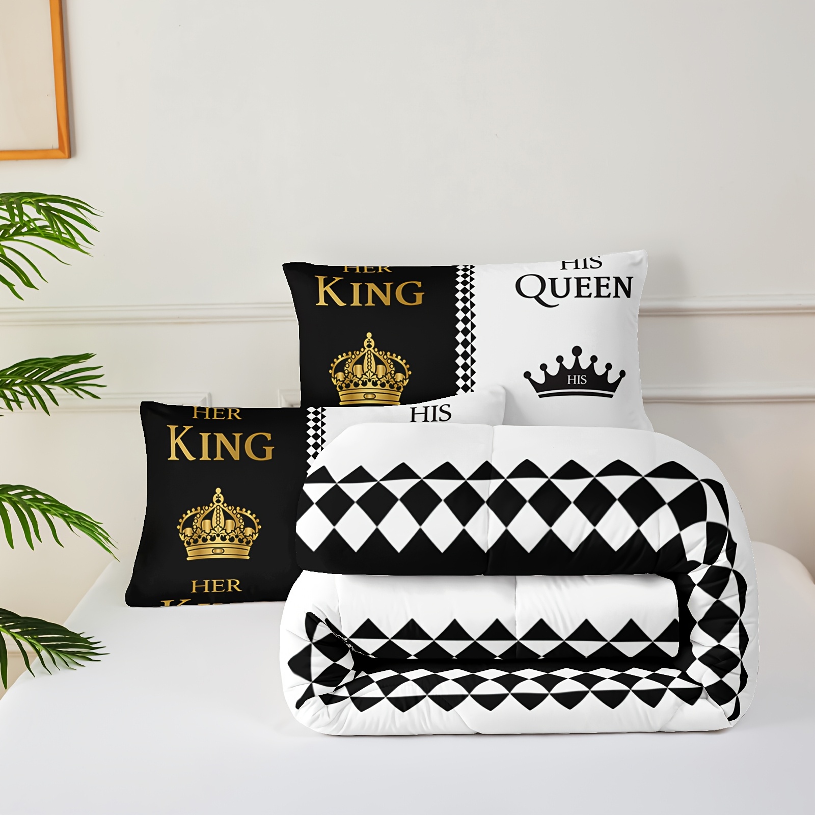 3pcs queen and   letter print couple comforter set his and hers quilt set black white   set romantic valentines day theme mr mrs bedding set for bedroom decor soft microfiber couple comforter set with 2 pillowcase Product details 5
