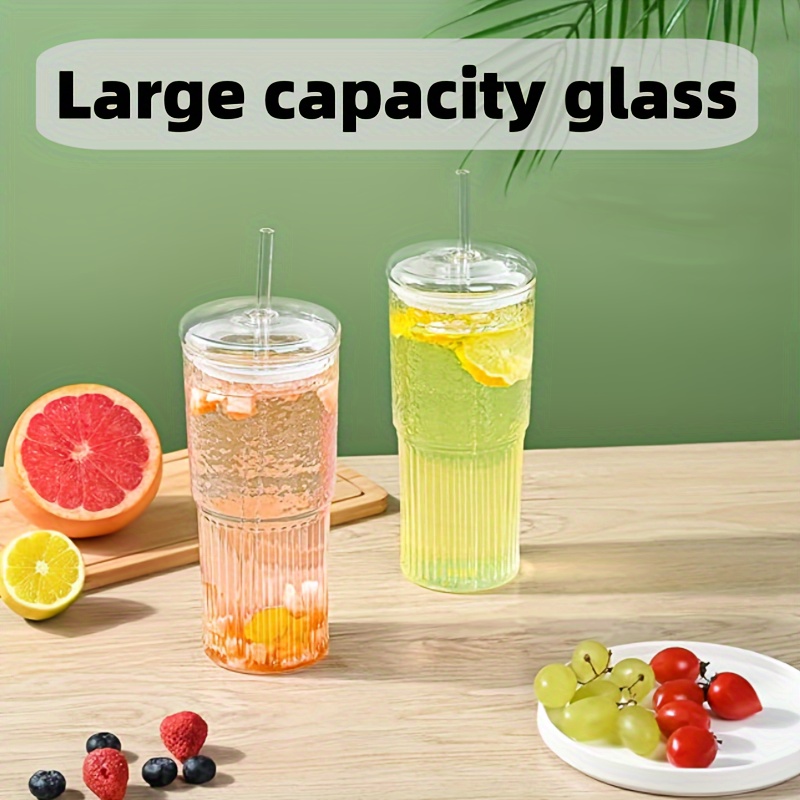 

1pc Glass Cup With Straw And Lid, Iced Coffee Cup, Juice Cup, Smoothies Cup, Milk Cup, Drinkware For Restaurants, Cafes, Bars