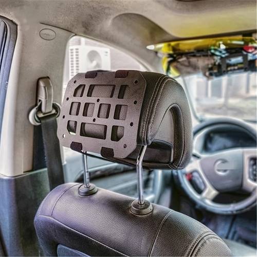 imagen del artículo panel molle flexible para vehículo, organizador de reposacabezas, bolsa edc, kit de herramientas, placa de instalación para equipo de camión en del respaldo del asiento, accesorios de estante de almacenamiento modular para interior de coche (panel de reposacabezas)