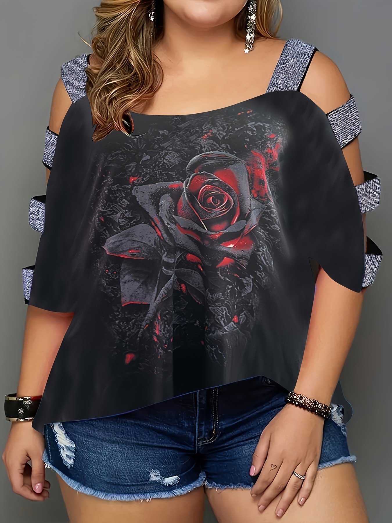 Cold Shoulder T shirt Plus Size Casual Crew Neck Short - Temu New Zealand