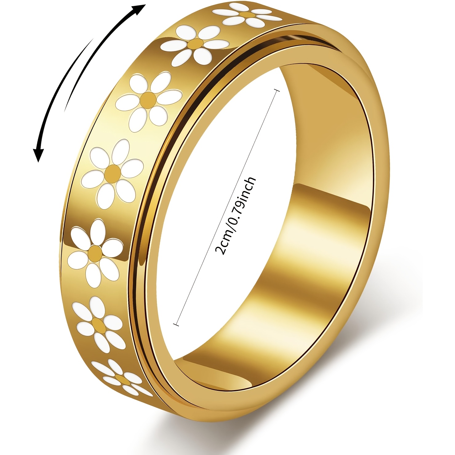 E-shop Fidget Spinner Ring - 18K vergoldeneter drehbarer Ring, Edelstahl Schmuck, Damen Accessoire, personalisierter Blumenring, geeignet für Frauen,