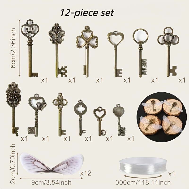 TEMU Set di ornamenti da appendere per le feste "" di e Filosofale - Design chiave in metallo e ciondolo ad ala, per decorazioni 'albero di Natale,