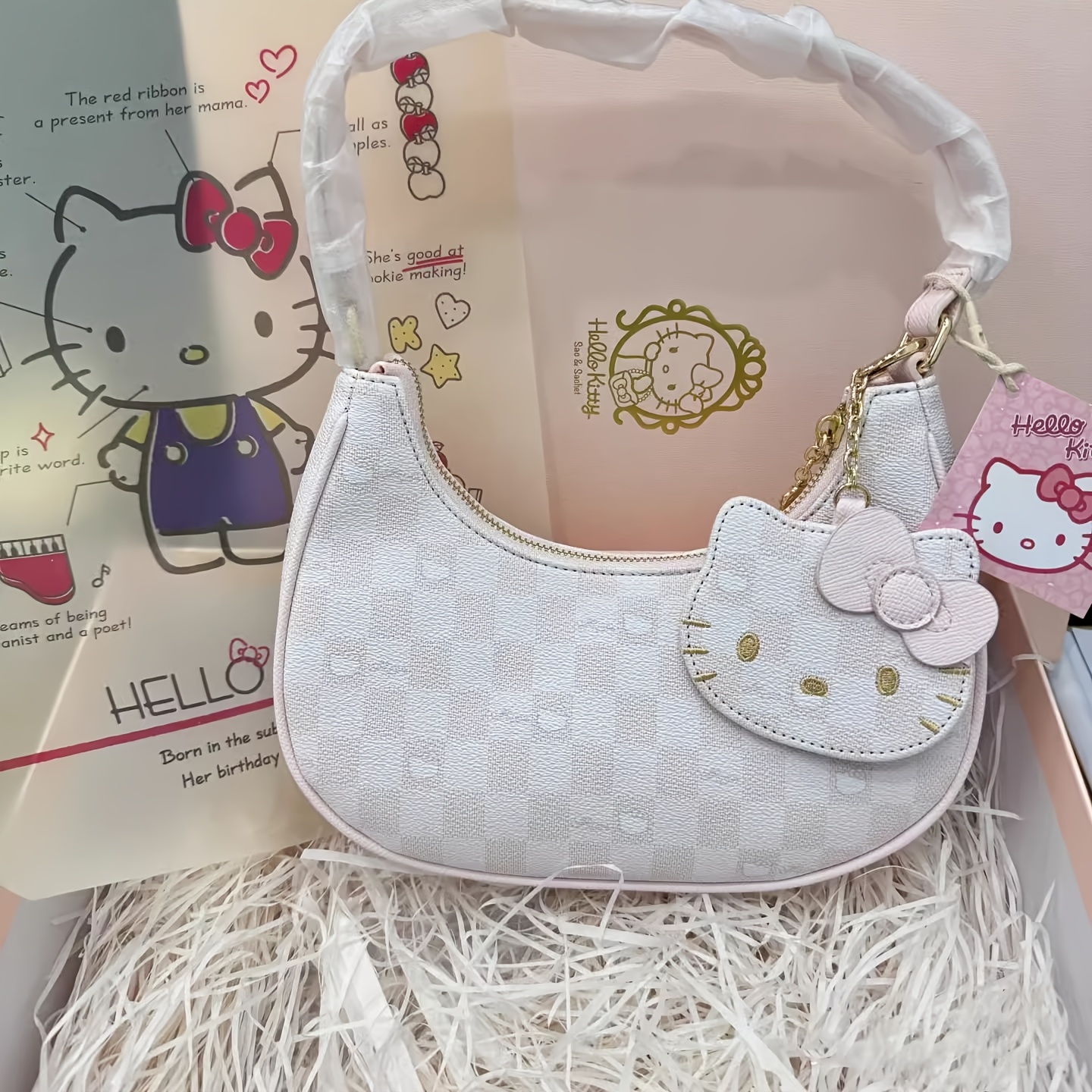 

For Hello Kitty Crescent-shaped Handbag, Fashion Women's Crossbody Shoulder Bag, Leather, Easy To Clean, With Wipeable Surface, For Shopping And Travel, Ideal For Gifts