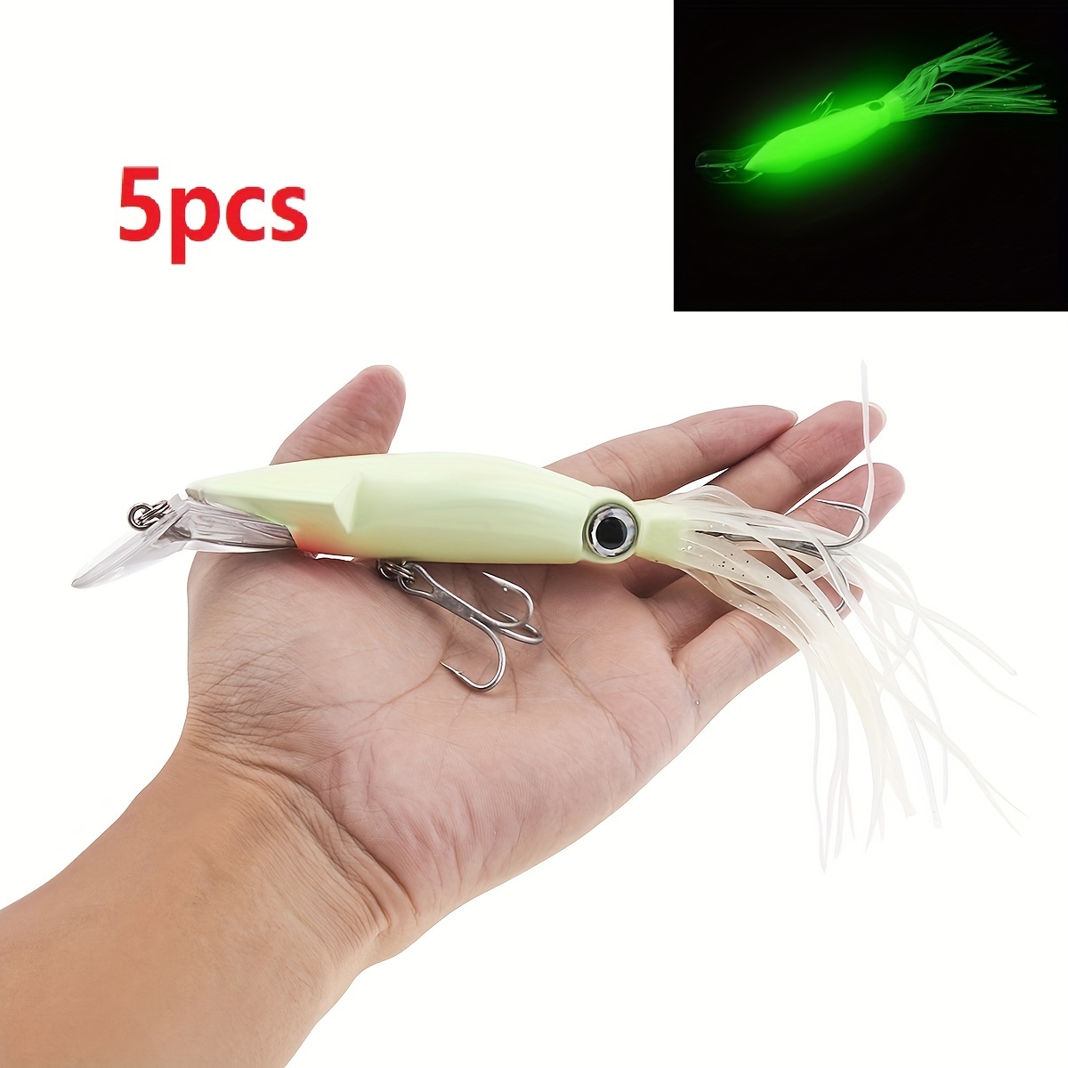 

5pcs Hard Luminous Fishing Lure Fish Bait 40g Squid High Carbon Steel Hook Octopus Crank For Artificial Tuna Sea Fishing