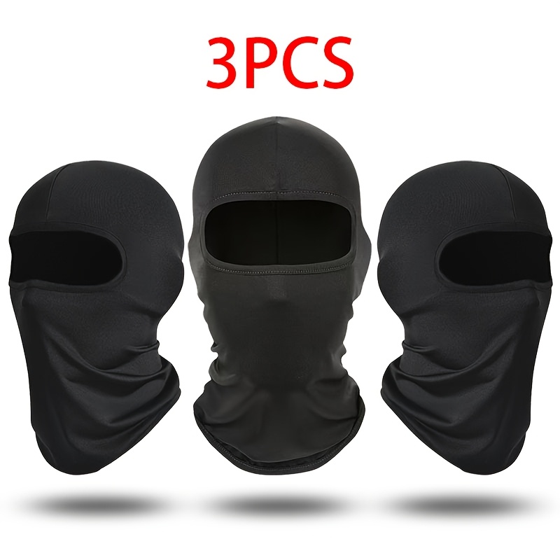 TEMU 3pcs Black Balacrafa Face Masks - Breathable, Moisture-absorbent Polyester Full Face Masks For Cycling & Hiking - Stretchable, Quick-drying
