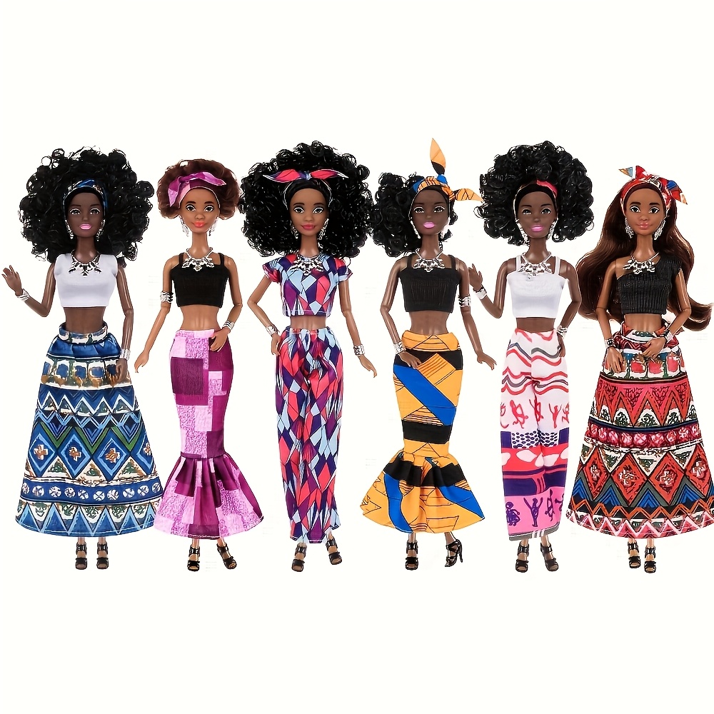 TEMU 6pcs Fashion 11.5 Inch Toy Doll Play Set, Curly Hair With Wearing Removable Dress & Accessories, Pack For Kids, Girls' Party Favors, Christmas