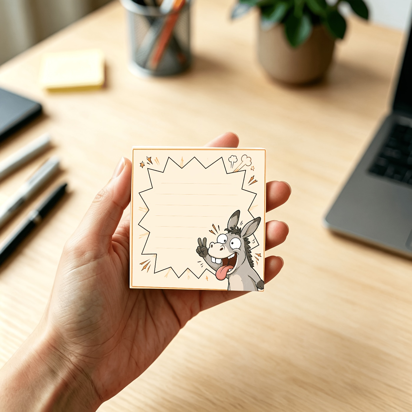 TEMU Bloc-notes et Drôle de Dessin Animé d'Âne | Design Esthétique Kawaii avec Cadre d'Explosion de , Papeterie de Bureau Minimaliste Beige pour