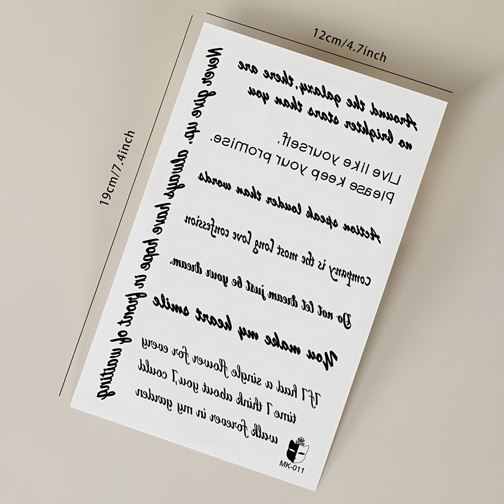 Black English Short Sentence Temporary Tattoo Sticker