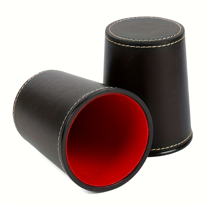 TEMU 2pcs Dice Cup Set With 5 Dice/1pc Dice Cup With 5 Dice, Pu Stitched Plush Lined Silent Dice Cups, High-quality Synthetic Dice Cups With Felt